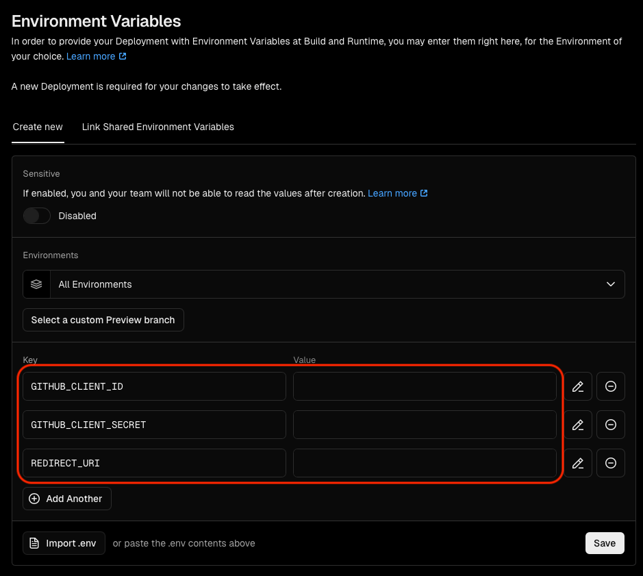 vercel env variables