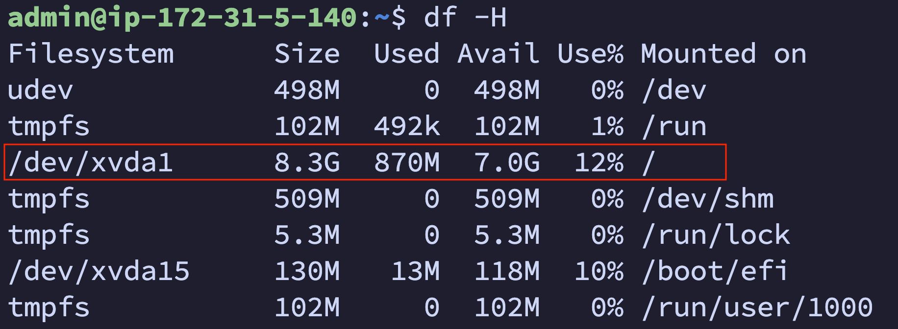 debian disk usage
